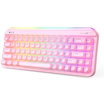 AJAZZ AF68 Teclado de Membrana inalámbrico, 2,4 GHz/Type-C/BT, Teclado para Juegos RGB con distribución al 68%, batería de 4000 mAh, Teclas translúcidas y Caja de Embalaje Aterciopelada, Rosa AJAZZ AF68 Teclado de Membrana inalámbrico, 2,4 GHz/Type-C/BT, Teclado para Juegos RGB con distribución al 68%, batería de 4000 mAh, Teclas translúcidas y Caja de Embalaje Aterciopelada, Rosa