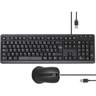 APM Juego de Teclado y ratón con Cable AZERTY francés, 105 Teclas y Teclado Digital, ergonómico, Cable USB de 1,8 m, Paquete de Escritorio para PC, portátil, Ordenador Windows, Mac, Negro, 100040 APM Juego de Teclado y ratón con Cable AZERTY francés, 105 Teclas y Teclado Digital, ergonómico, Cable USB de 1,8 m, Paquete de Escritorio para PC, portátil, Ordenador Windows, Mac, Negro, 100040