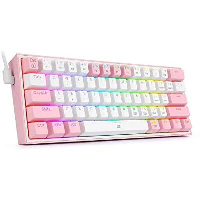 Redragon Teclado Mecánico Gaming K617 Fizz RGB Teclado Gaming 60% interruptores Rojos Distribución Ingles Us Cable USB Teclado para Juegos 61 Teclas Blanco y Rosa Redragon Teclado Mecánico Gaming K617 Fizz RGB Teclado Gaming 60% interruptores Rojos Distribución Ingles Us Cable USB Teclado para Juegos 61 Teclas Blanco y Rosa