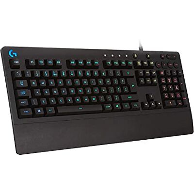 Logitech 213 Prodigy Teclado Gaming con Reposamuñecas, RGB LIGHTSYNC, Teclas Retroiluminadas y Personalizables, Resistente a Salpicaduras, Controles Multimedia Dedicados, Disposición QWERTY Logitech 213 Prodigy Teclado Gaming con Reposamuñecas, RGB LIGHTSYNC, Teclas Retroiluminadas y Personalizables, Resistente a Salpicaduras, Controles Multimedia Dedicados, Disposición QWERTY