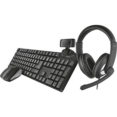 Trust Qoby 4 en 1 Home Office Set con Webcam, auriculares, teclado (azerty) y ratón Trust Qoby 4 en 1 Home Office Set con Webcam, auriculares, teclado (azerty) y ratón