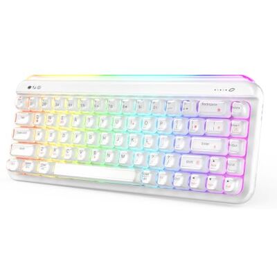 AJAZZ AF68 Teclado de Membrana inalámbrico, 2,4 GHz/Type-C/BT, Teclado para Juegos RGB con distribución al 68%, batería de 4000 mAh, Teclas translúcidas y Caja de Embalaje Aterciopelada, Blanco AJAZZ AF68 Teclado de Membrana inalámbrico, 2,4 GHz/Type-C/BT, Teclado para Juegos RGB con distribución al 68%, batería de 4000 mAh, Teclas translúcidas y Caja de Embalaje Aterciopelada, Blanco
