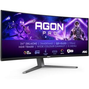 AOC Agon Pro AG346UCDAM Monitor 34 Pulgadas, 175Hz Panel QD-OLED, 0.03ms GtG, HDR400 TrueBlack, Adaptive Sync, G-Sync Comp., Altavoces (3440x1440 HDMI 2X 2.0 DP 1x 1.4 USB Hub) Negro AOC Agon Pro AG346UCDAM Monitor 34 Pulgadas, 175Hz Panel QD-OLED, 0.03ms GtG, HDR400 TrueBlack, Adaptive Sync, G-Sync Comp., Altavoces (3440x1440 HDMI 2X 2.0 DP 1x 1.4 USB Hub) Negro