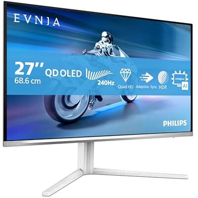Philips 27M2N6501L Monitor de 27 Pulgadas WQHD, 240 Hz, QD-OLED, 0.03 ms GtG, Adaptive Sync., HDR10, G-Sync Comp., Altura Ajustable (2560x1440, 2X HDMI 2.1, 1x DP 1.4, USB Hub), Blanco Philips 27M2N6501L Monitor de 27 Pulgadas WQHD, 240 Hz, QD-OLED, 0.03 ms GtG, Adaptive Sync., HDR10, G-Sync Comp., Altura Ajustable (2560x1440, 2X HDMI 2.1, 1x DP 1.4, USB Hub), Blanco