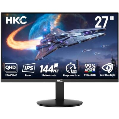 HKC Monitor Gaming 27 Pulgadas QHD IPS 144Hz, 1ms MPRT 99% sRGB, HDR10, Low Blue Light, 2×HDMI 2.0, DisplayPort 1.4, Salida de Audio de 3.5mm, Inclinable,VESA 100×100 HKC Monitor Gaming 27 Pulgadas QHD IPS 144Hz, 1ms MPRT 99% sRGB, HDR10, Low Blue Light, 2×HDMI 2.0, DisplayPort 1.4, Salida de Audio de 3.5mm, Inclinable,VESA 100×100