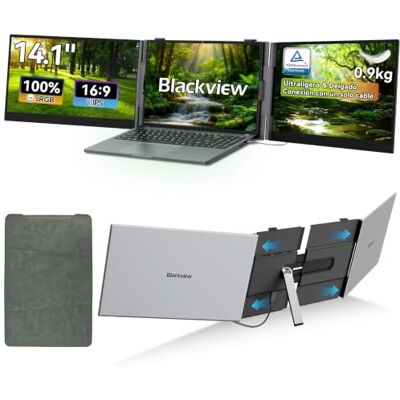 Blackview Monitor Portátil 14,1" Triple, Pantalla Portátil Extensible para Laptop, Monitor USB-C Ultraligero 0,9 kg, FHD 1080p IPS TÜV, Viaje, Mac, Windows (Unidos por una Sola Línea) Blackview Monitor Portátil 14,1" Triple, Pantalla Portátil Extensible para Laptop, Monitor USB-C Ultraligero 0,9 kg, FHD 1080p IPS TÜV, Viaje, Mac, Windows (Unidos por una Sola Línea)