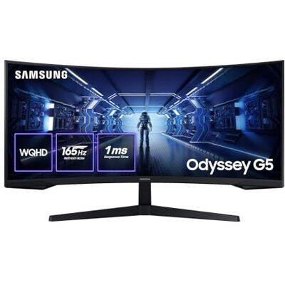 Samsung Odyssey G55T Curved Gaming Monitor 34", Ultra WQHD, 3440x1440, 165Hz, 1ms(G/G), 1000R, AMD Freesync Premium, HDR, Negro, LC34G55TWWPXEN Samsung Odyssey G55T Curved Gaming Monitor 34", Ultra WQHD, 3440x1440, 165Hz, 1ms(G/G), 1000R, AMD Freesync Premium, HDR, Negro, LC34G55TWWPXEN