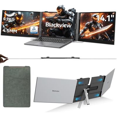 Blackview Monitor Portátil Triple Ultradelgado,14" FHD 1080P IPS Extensor Pantalla Portátil Ordenador con Soporte,Certificación TÜV Luz Azul Baja,con 13"-17.3" Windows/Mac/Chrome/Switch/PS5 Blackview Monitor Portátil Triple Ultradelgado,14" FHD 1080P IPS Extensor Pantalla Portátil Ordenador con Soporte,Certificación TÜV Luz Azul Baja,con 13"-17.3" Windows/Mac/Chrome/Switch/PS5