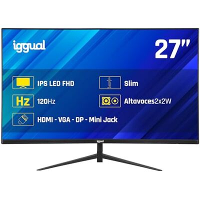 iggual Monitor 27” FHD IPS 120Hz 1ms, Frameless 1920x1080, 99% sRGB Conectividad: HDMI, DisplayPort, VGA, Altavoces Integrados Peana y VESA 100x100 Precisión y Velocidad en la Oficina. iggual Monitor 27” FHD IPS 120Hz 1ms, Frameless 1920x1080, 99% sRGB Conectividad: HDMI, DisplayPort, VGA, Altavoces Integrados Peana y VESA 100x100 Precisión y Velocidad en la Oficina.