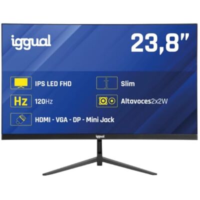 iggual Monitor 23,8” FHD IPS 120Hz 1ms, Frameless 1920x1080, 99% sRGB Conectividad: HDMI, DisplayPort, VGA, Altavoces Integrados Peana y VESA 75x75 Precisión y Velocidad en la Oficina. iggual Monitor 23,8” FHD IPS 120Hz 1ms, Frameless 1920x1080, 99% sRGB Conectividad: HDMI, DisplayPort, VGA, Altavoces Integrados Peana y VESA 75x75 Precisión y Velocidad en la Oficina.