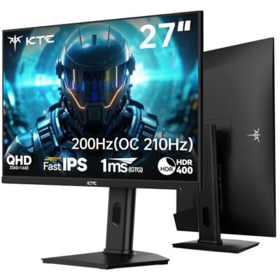 KTC Monitor Gaming 27 Pulgadas, QHD 2K 2560×1440, 200Hz (OC 210Hz), Fast IPS, 1ms GTG, Adaptive Sync, HDR400, 100% sRGB, 97% DCI-P3, Soporte Ajustable con Pivot 90°, 2×HDMI 2.0, 2×DP 1.4, H27T7P KTC Monitor Gaming 27 Pulgadas, QHD 2K 2560×1440, 200Hz (OC 210Hz), Fast IPS, 1ms GTG, Adaptive Sync, HDR400, 100% sRGB, 97% DCI-P3, Soporte Ajustable con Pivot 90°, 2×HDMI 2.0, 2×DP 1.4, H27T7P