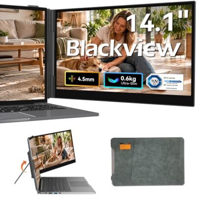 Blackview Pantalla Portatil Extensible Ultradelgado 14" FHD 1080P IPS Monitor Portátil,Certificación TÜV Luz Azul Baja,con HDMI/USB-A/Tipo-C Plug and Play, para Windows/Mac/Chrome/Switch/PS5 Blackview Pantalla Portatil Extensible Ultradelgado 14" FHD 1080P IPS Monitor Portátil,Certificación TÜV Luz Azul Baja,con HDMI/USB-A/Tipo-C Plug and Play, para Windows/Mac/Chrome/Switch/PS5