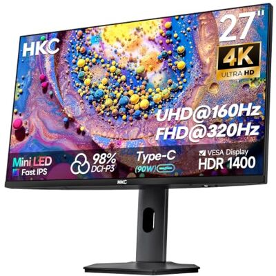 HKC Monitor Gaming 27 Pulgadas, 4K UHD, 3840x2160, Mini LED IPS, HDR1400 Type-C 90W, 1ms, Eye Care, Dual-Mode 3840x2160@160Hz;1920x1080@320Hz, HDMI 2.1, DP 1.4, Ajuste Altura/Inclinación/Rotación HKC Monitor Gaming 27 Pulgadas, 4K UHD, 3840x2160, Mini LED IPS, HDR1400 Type-C 90W, 1ms, Eye Care, Dual-Mode 3840x2160@160Hz;1920x1080@320Hz, HDMI 2.1, DP 1.4, Ajuste Altura/Inclinación/Rotación