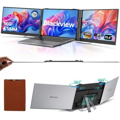Blackview Monitor Portátil Triple DCM8 15.6" FHD IPS 1200P con Soporte doble pantalla para portatil 16:10 100% sRGB, 4.5mm/1kg, Plug & Play, monitor portátil Mac/M1/M2/M3/Windows/Switch, 14"-17.3 Blackview Monitor Portátil Triple DCM8 15.6" FHD IPS 1200P con Soporte doble pantalla para portatil 16:10 100% sRGB, 4.5mm/1kg, Plug & Play, monitor portátil Mac/M1/M2/M3/Windows/Switch, 14"-17.3