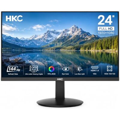 HKC 24 Pulgadas Full HD 1920x1080 Monitor Gaming, IPS 144Hz, Tiempo de Respuesta GTG 5ms, 99% sRGB, HDMI 1.4, Luz Azul Reducida, Ángulo de Visión 178°, Monitor PC, Consola y Oficina HKC 24 Pulgadas Full HD 1920x1080 Monitor Gaming, IPS 144Hz, Tiempo de Respuesta GTG 5ms, 99% sRGB, HDMI 1.4, Luz Azul Reducida, Ángulo de Visión 178°, Monitor PC, Consola y Oficina