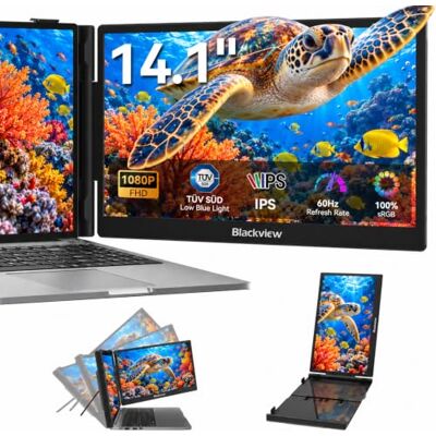 Blackview SCM5 Monitor Portatil 14", Pantalla Portatil Extensible para Laptops 13-17.3", Certificación TÜV IPS 1080P FHD Portable Monitor con USB-C/HDMI, Plug & Play para Mac/Android/Chrome Blackview SCM5 Monitor Portatil 14", Pantalla Portatil Extensible para Laptops 13-17.3", Certificación TÜV IPS 1080P FHD Portable Monitor con USB-C/HDMI, Plug & Play para Mac/Android/Chrome