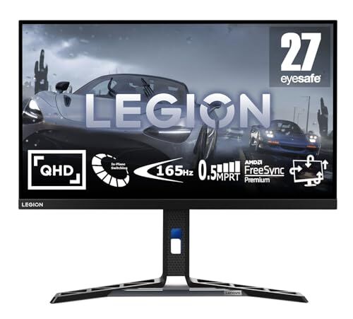 Lenovo Legion Y27qf-30 - Monitor Gaming 27" 2K QHD con EyeSafe (IPS, 250Hz (OD), 0.5ms MPRT, HDMI+DP+USB, Cables DP y USB, FreeSync Premium,Altavoces) Ajuste de inclinación/rotación/giro/altura -Negro
