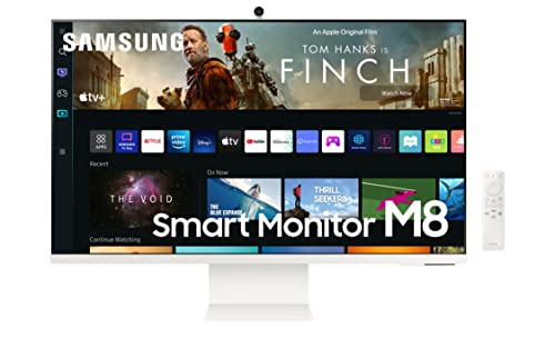 Samsung Smart Monitor M8 (S32BM801) – Plano de 32", 3840 x 2160 (UHD 4K), Plataforma Smart TV, AirPlay, Mirroring, Office 365, Dex Inalámbrico, Altavoces Integrados, WiFi, USB Tipo C, Blanco