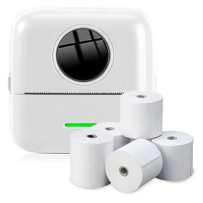 NK Impresora Fotográfica Portátil con 5 Rollos de Papel Térmico Mini Impresora Térmica Inalámbrica para Móvil, Cable USB, Compatible con iOS y Android, Color Blanco NK Impresora Fotográfica Portátil con 5 Rollos de Papel Térmico Mini Impresora Térmica Inalámbrica para Móvil, Cable USB, Compatible con iOS y Android, Color Blanco