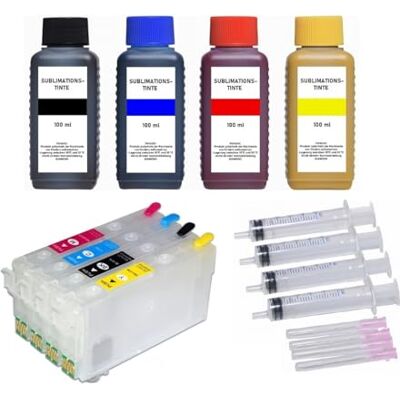 InkPro Cartuchos de tinta recargables compatibles con Epson 405 XL + 4 x 100 ml de tinta de sublimación para Workforce WF-7310, 7830, 7835, 7840, Pro WF-3820, 3825, 4820, 4825, 4830 InkPro Cartuchos de tinta recargables compatibles con Epson 405 XL + 4 x 100 ml de tinta de sublimación para Workforce WF-7310, 7830, 7835, 7840, Pro WF-3820, 3825, 4820, 4825, 4830