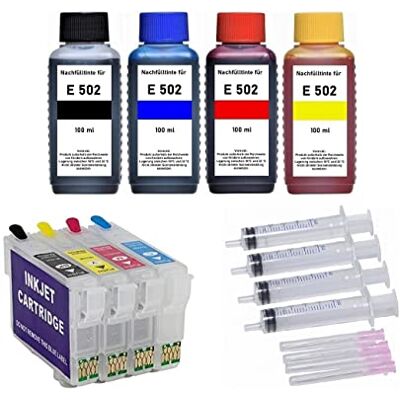 InkPro Cartuchos de tinta recargables con chips de reinicio automático 502 XL + 400 ml de tinta de recarga compatible con Epson Expression Home XP-5100, XP-5105, XP-5115, XP-5150, XP-5155 InkPro Cartuchos de tinta recargables con chips de reinicio automático 502 XL + 400 ml de tinta de recarga compatible con Epson Expression Home XP-5100, XP-5105, XP-5115, XP-5150, XP-5155
