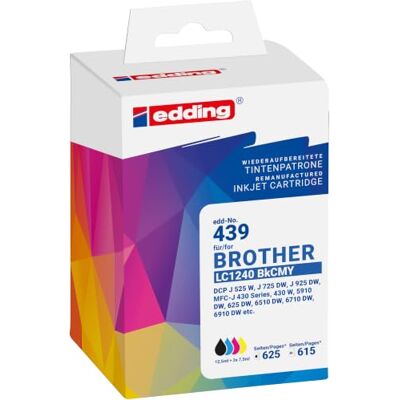 Edding Cartuchos de Tinta EDD-439 – Multipack 4 – Negro, Cian, Magenta y Amarillo – 1 x 16 ml + 3 x 8 ml – Alcance 1 x 740 3 x 885 páginas – Sustituye a Brother LC1240BK/C/M/Y Edding Cartuchos de Tinta EDD-439 – Multipack 4 – Negro, Cian, Magenta y Amarillo – 1 x 16 ml + 3 x 8 ml – Alcance 1 x 740 3 x 885 páginas – Sustituye a Brother LC1240BK/C/M/Y