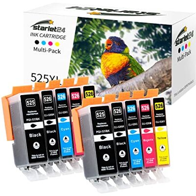Starlet24 10x Cartuchos de Tinta Compatibles para Canon PGI-525 CLI-526 para Pixma IP4850 IP4950 IX6550 MG5150 MG5250 MG5340 MG5350 MG6150(2 PGBK 2 Negro, 2 Cian, 2 Magenta 2 Amarillo) Starlet24 10x Cartuchos de Tinta Compatibles para Canon PGI-525 CLI-526 para Pixma IP4850 IP4950 IX6550 MG5150 MG5250 MG5340 MG5350 MG6150(2 PGBK 2 Negro, 2 Cian, 2 Magenta 2 Amarillo)