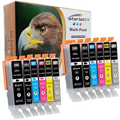 Starlet24 12X Cartuchos de Tinta Compatibles con Canon PGI- 550 CLI-551 Pixma iP-7200 iP-7250 iP-8750 iX-6850 MG-5450 MG-5550 MG-5650 MG-5655 MG-6350 MG-6450 MG-6650 MG-7550 MX-725 MX-925 Starlet24 12X Cartuchos de Tinta Compatibles con Canon PGI- 550 CLI-551 Pixma iP-7200 iP-7250 iP-8750 iX-6850 MG-5450 MG-5550 MG-5650 MG-5655 MG-6350 MG-6450 MG-6650 MG-7550 MX-725 MX-925