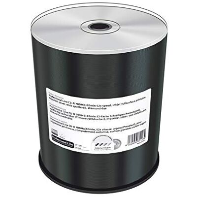 MediaRange Professional Line CD-R 700 MB 80 min 52 Veces Velocidad de Escritura, imprimible en Toda la Superficie (Impresora de inyección de Tinta), Plata Totalmente Metalizada, 100 cakebox MediaRange Professional Line CD-R 700 MB 80 min 52 Veces Velocidad de Escritura, imprimible en Toda la Superficie (Impresora de inyección de Tinta), Plata Totalmente Metalizada, 100 cakebox