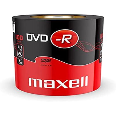 Maxell 275733 DVD-R 4.7 GB 16X 120 min Video (100 Discos – Envoltura retráctil) Maxell 275733 DVD-R 4.7 GB 16X 120 min Video (100 Discos – Envoltura retráctil)