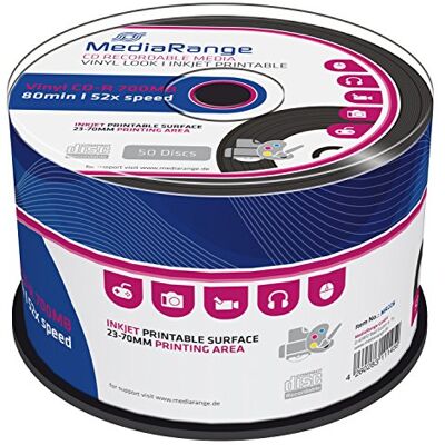 MediaRange MR226 CD-R Imprimible con aspecto de disco de Vinilo, Pack de 50 unidades MediaRange MR226 CD-R Imprimible con aspecto de disco de Vinilo, Pack de 50 unidades
