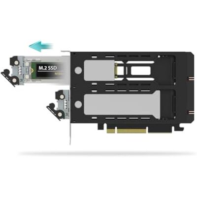 Icy Dock Carcasa/Adaptador de Rack móvil de 2 bahías extraíbles M.2 NVMe SSD a PCIe 5.0 x8 para Ranura de expansión PCIe (se Requiere bifurcación PCIe) ExpressSlot Elite MB842M5P-B Icy Dock Carcasa/Adaptador de Rack móvil de 2 bahías extraíbles M.2 NVMe SSD a PCIe 5.0 x8 para Ranura de expansión PCIe (se Requiere bifurcación PCIe) ExpressSlot Elite MB842M5P-B