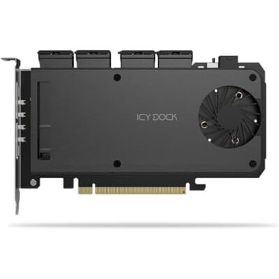 Icy Dock Caja de 4 bahías M.2 NVMe SSD a PCIe 5.0 x16 para Ranura de expansión PCIe (Requiere bifurcación PCIe) ExpressSlot Slide MB204MP-B Icy Dock Caja de 4 bahías M.2 NVMe SSD a PCIe 5.0 x16 para Ranura de expansión PCIe (Requiere bifurcación PCIe) ExpressSlot Slide MB204MP-B