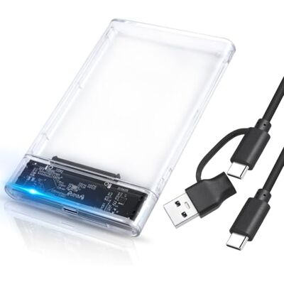 OTraki Carcasa Disco Duro 2,5'' USB 3.1 Gen 1 5Gbps Caja Disco Duro Externo para HDD SSD SATA de 7mm y 9.5mm de Altura con Cable USB C a C y C a A, Compatible con Xbox/PS5/Portátil/PC (Transparente) OTraki Carcasa Disco Duro 2,5'' USB 3.1 Gen 1 5Gbps Caja Disco Duro Externo para HDD SSD SATA de 7mm y 9.5mm de Altura con Cable USB C a C y C a A, Compatible con Xbox/PS5/Portátil/PC (Transparente)