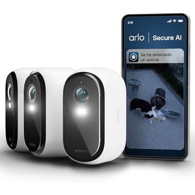 Arlo Essential 3 HD, cámara WiFi Exterior, batería de 6 Meses, visión Nocturna en Color, luz, Sirena, Audio bidireccional, 3 cámaras Blancas Arlo Essential 3 HD, cámara WiFi Exterior, batería de 6 Meses, visión Nocturna en Color, luz, Sirena, Audio bidireccional, 3 cámaras Blancas