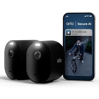Arlo Pro 6, Cámara de Vigilancia Exterior WiFi 2K+ HDR, Reconocimiento de IA, Visión Nocturna Color, Funciona con Alexa, Prueba Secure incluida, 2 Cámaras, Negras Arlo Pro 6, Cámara de Vigilancia Exterior WiFi 2K+ HDR, Reconocimiento de IA, Visión Nocturna Color, Funciona con Alexa, Prueba Secure incluida, 2 Cámaras, Negras