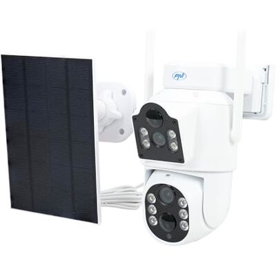 PNI Cámara de videovigilancia IP792, Doble Lente 2MP + 2MP, Panel Solar de 3W, batería integrada de 6000 mAh, detección de Movimiento, Ranura para Tarjeta Micro SD, visión Nocturna, Audio PNI Cámara de videovigilancia IP792, Doble Lente 2MP + 2MP, Panel Solar de 3W, batería integrada de 6000 mAh, detección de Movimiento, Ranura para Tarjeta Micro SD, visión Nocturna, Audio