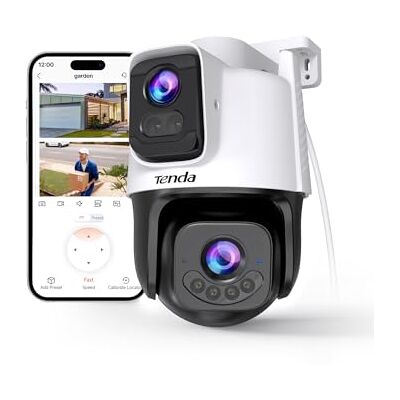 Tenda CH9 Cámara Vigilancia Wifi Exterior con lente dual 2K+2K, Visión nocturna, Camara vigilancia de seguridad, Detección de personas y vehículos, Alerta y Seguimiento automático, Audio bidireccional Tenda CH9 Cámara Vigilancia Wifi Exterior con lente dual 2K+2K, Visión nocturna, Camara vigilancia de seguridad, Detección de personas y vehículos, Alerta y Seguimiento automático, Audio bidireccional