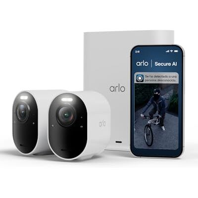 Arlo Ultra 3, Cámara de Vigilancia Exterior WiFi 4K UHD, Reconocimiento por IA, Vsión Nocturna a Color, Audio bidireccional, Funciona con Alexa, Prueba de Secure App incluida, 2 Cámaras + Smarthub Arlo Ultra 3, Cámara de Vigilancia Exterior WiFi 4K UHD, Reconocimiento por IA, Vsión Nocturna a Color, Audio bidireccional, Funciona con Alexa, Prueba de Secure App incluida, 2 Cámaras + Smarthub