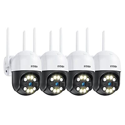 ZOSI Pan/Tilt C289 Juego de 4 cámaras IP inalámbricas para Exteriores con Enchufe de Corriente, Giratorio 355°/140°, reconocimiento de Personas ZOSI Pan/Tilt C289 Juego de 4 cámaras IP inalámbricas para Exteriores con Enchufe de Corriente, Giratorio 355°/140°, reconocimiento de Personas