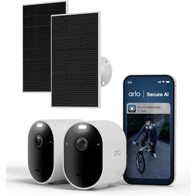 Arlo Pro 6, Cámara de Vigilancia Exterior WiFi 2K+ HDR, Reconocimiento de IA, Visión Nocturna Color, Funciona con Alexa, Prueba Secure, 2 Cámaras + 2 Paneles Solares Arlo Pro 6, Cámara de Vigilancia Exterior WiFi 2K+ HDR, Reconocimiento de IA, Visión Nocturna Color, Funciona con Alexa, Prueba Secure, 2 Cámaras + 2 Paneles Solares