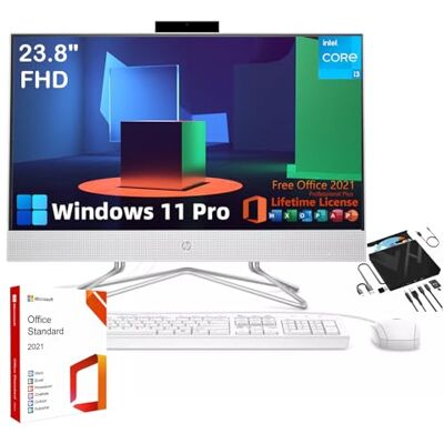 HP PC de escritorio todo en uno de 23.8 pulgadas, con licencia de por vida de Microsoft Office, pantalla FHD, procesador Intel i3 de doble núcleo, cámara web 720P, teclado y mouse con cable, Win 11 HP PC de escritorio todo en uno de 23.8 pulgadas, con licencia de por vida de Microsoft Office, pantalla FHD, procesador Intel i3 de doble núcleo, cámara web 720P, teclado y mouse con cable, Win 11