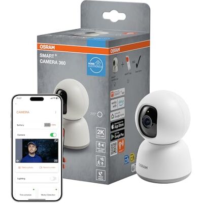 OSRAM Cámara SMART+ WiFi 360° 4MP 2K QHD Pan-Tilt Blanca Cámara SMART+ WiFi 360° 4MP 2K QHD, Pan-Tilt, Visión nocturna de 7 m, Audio bidireccional, Compatible con Alexa, Color blanco OSRAM Cámara SMART+ WiFi 360° 4MP 2K QHD Pan-Tilt Blanca Cámara SMART+ WiFi 360° 4MP 2K QHD, Pan-Tilt, Visión nocturna de 7 m, Audio bidireccional, Compatible con Alexa, Color blanco