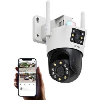 ZOSI Cámara de Vigilancia WiFi Exterior con Doble Lente 2MP+2MP, 360° Vigilancia, Detección y Seguimiento de Persona, Visión Nocturna en Color, Alarma de Sirena y Luz ZOSI Cámara de Vigilancia WiFi Exterior con Doble Lente 2MP+2MP, 360° Vigilancia, Detección y Seguimiento de Persona, Visión Nocturna en Color, Alarma de Sirena y Luz