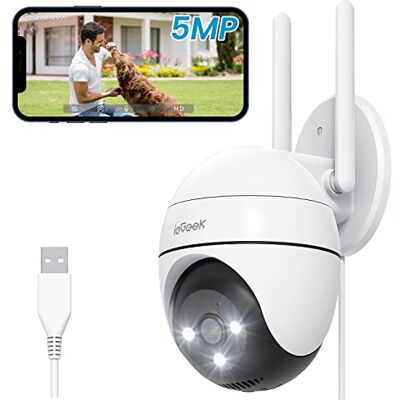 ieGeek 5MP Camaras de Vigilancia WiFi Exterior con Cable eléctrico y Detección Humana, Seguimiento automático PTZ, Visión Nocturna en Color 15M, 24/7 Grabación Continua ieGeek 5MP Camaras de Vigilancia WiFi Exterior con Cable eléctrico y Detección Humana, Seguimiento automático PTZ, Visión Nocturna en Color 15M, 24/7 Grabación Continua