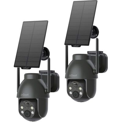 ieGeek 3MP Outdoor WiFi Surveillance Camera Solar with Battery Without Cables, Outdoor Surveillance Camera Solar Night Vision Color, PTZ 360° Remote App, Human Detection, (2PCS Grey) ieGeek 3MP Outdoor WiFi Surveillance Camera Solar with Battery Without Cables, Outdoor Surveillance Camera Solar Night Vision Color, PTZ 360° Remote App, Human Detection, (2PCS Grey)