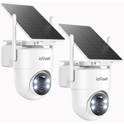 ieGeek 2K Cámara Wi-Fi Exterior con Panel Solar, Instalación Flexible, 355°P 90°T, 5000mAh, Detección Humana PIR y Alarma, Visión Nocturna a Colores, Audio Bidireccional, IP65, 2PCS ieGeek 2K Cámara Wi-Fi Exterior con Panel Solar, Instalación Flexible, 355°P 90°T, 5000mAh, Detección Humana PIR y Alarma, Visión Nocturna a Colores, Audio Bidireccional, IP65, 2PCS