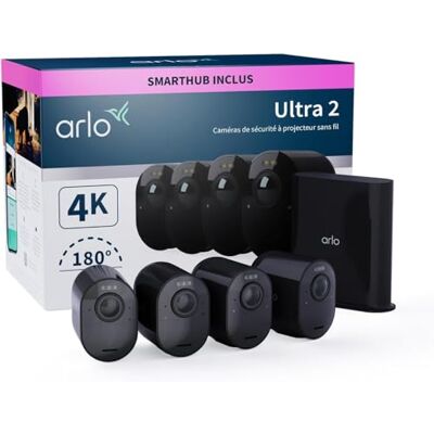 Arlo Ultra 2 Camara de Vigilancia WiFi Exterior 4K, Camara de Vigilancia WiFi Interior, Sensor de Movimiento, Alarmas Para Casa, Visión Nocturna Color, Prueba Secure Incluida , 4 Cámaras, Negras Arlo Ultra 2 Camara de Vigilancia WiFi Exterior 4K, Camara de Vigilancia WiFi Interior, Sensor de Movimiento, Alarmas Para Casa, Visión Nocturna Color, Prueba Secure Incluida , 4 Cámaras, Negras