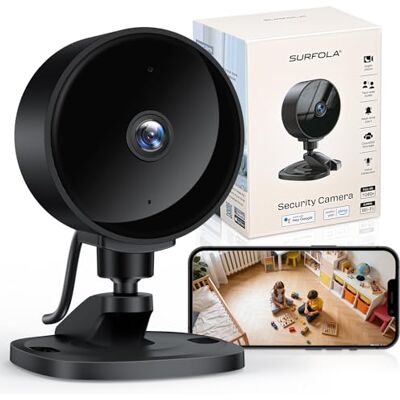 Surfola Cámara de Vigilancia WiFi Interior, 1080P FHD Cámara para Bebé/Mascotas con Detección de Movimiento y Sonido IA, Visión Nocturna, Audio Bidireccional, App, Alexa y Google Home, 1-Pack Surfola Cámara de Vigilancia WiFi Interior, 1080P FHD Cámara para Bebé/Mascotas con Detección de Movimiento y Sonido IA, Visión Nocturna, Audio Bidireccional, App, Alexa y Google Home, 1-Pack