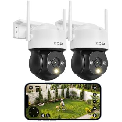 ZOSI 2 cámaras de vigilancia PTZ para Exteriores, WiFi, detección de Personas/vehículos, Seguimiento automático, Audio bidireccional, C290 ZOSI 2 cámaras de vigilancia PTZ para Exteriores, WiFi, detección de Personas/vehículos, Seguimiento automático, Audio bidireccional, C290